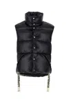 Khrisjoy Shiny Quilted High Collar Padded Sleeveless Jacket In Black