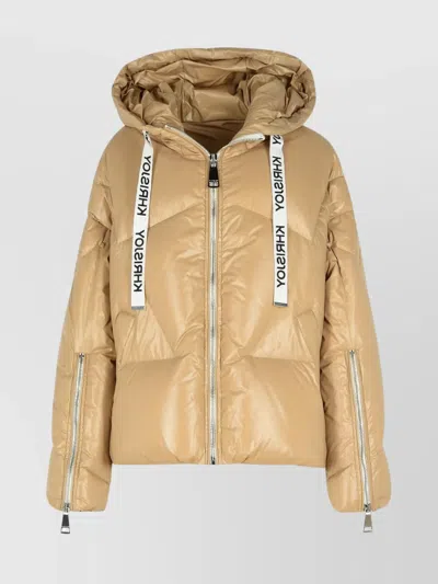 Khrisjoy Shiny Down Hooded Jacket In Beige