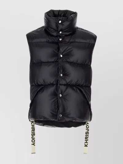 KHRISJOY SHINY QUILTED HIGH COLLAR PADDED SLEEVELESS JACKET
