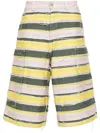 Khrisjoy Striped Distressed Denim Shorts In Yellow