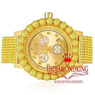 Pre-owned Khronos Canary Solitaire Watch Custom Genuine Diamond Analog Gold Tone Stainless Steel