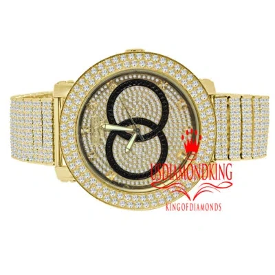 Pre-owned Khronos Gold Tone  Olympic Dial Watch Mens Lab Diamond 10 Row Custom Band & Bezel