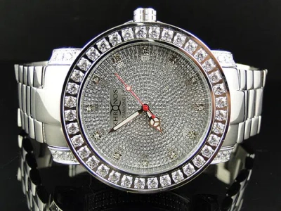 Pre-owned Khronos Mens White 1 Row Iced Bezel  Jojino Joe Rodeo Genuine Diamond Watch