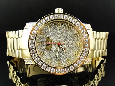 Pre-owned Khronos Mens Yellow 1 Row Ice Bezel  Jojino Joe Rodeo Genuine Diamond Watch
