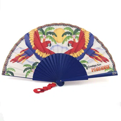 Khu Khu  Blue / Red / Green Paradise Parrots Hand Fan