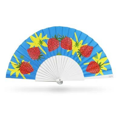 Khu Khu  White / Red / Blue Strawberry Splash Hand Fan In Multi