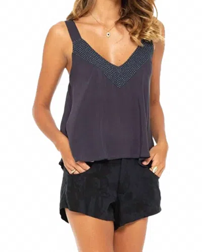 Khush Frankie Beaded V-neck Top In Charcoal In Blue