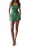 Khush Kamea Strapless Romper In Green In Multi