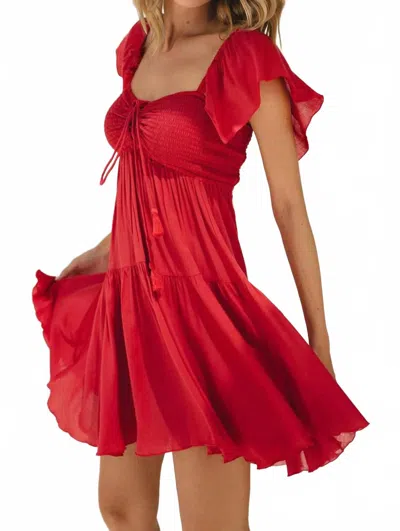 Khush Quinn Dress In Solid Red Coral