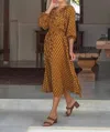 Khush Trisha Midi Dress In Yellow/black In Multi