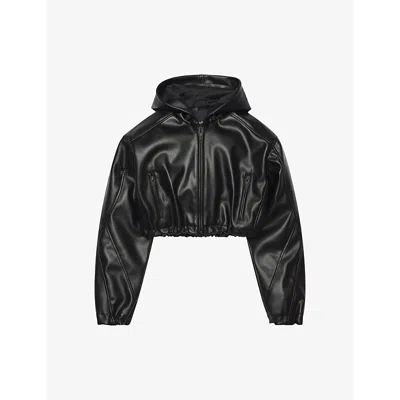 Khy Womens Black Cropped Oversized-fit Faux-leather Jacket