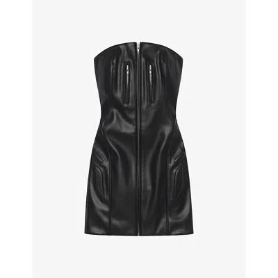 Khy Womens Black Strapless Zip-through Faux-leather Mini Dress