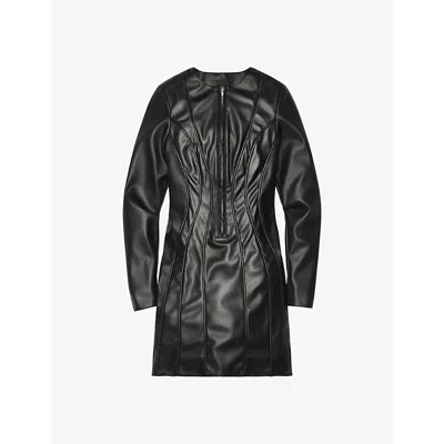 Khy Womens Black Zip-front Slim-fit Faux-leather Mini Dress | ModeSens