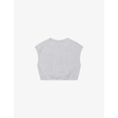 Khy Womens Heather Grey Raw-edge Elasticated-waist Cropped Stretch-cotton Jersey T-shirt