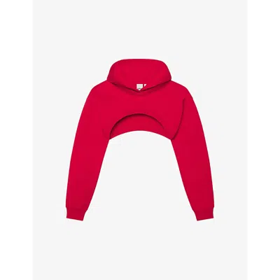 Khy Womens Red Cropped Dropped-shoulder Cotton Hoody