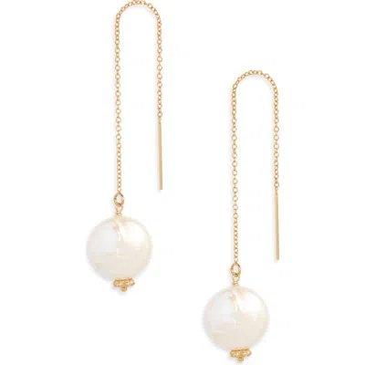 Ki-ele Brooklyn Freshwater Pearl Threader Earrings In Gold