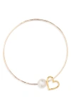 Ki-ele Floating Hearl & Pearl Bangle Bracelet