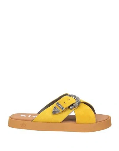 Kianid Woman Sandals Ocher Size 8 Leather, Textile Fibers In Yellow
