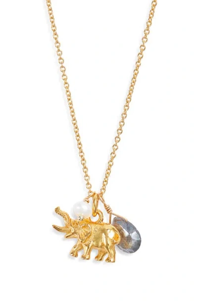 Kiara By Ki-ele Ellie Labradorite, Freshwater Pearl & Elephant Charm Necklace In Gold