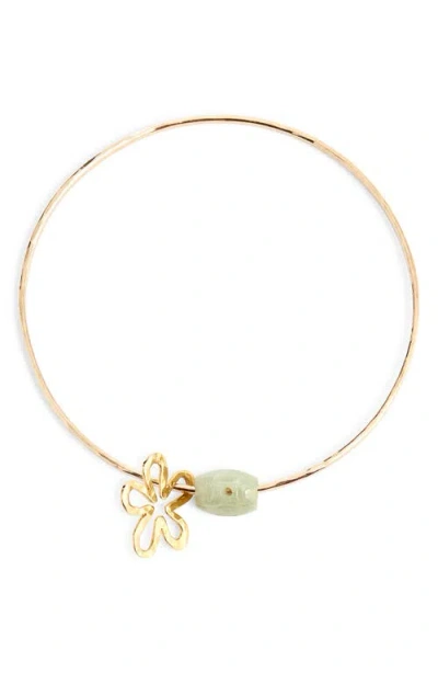 Kiara By Ki-ele Monica Jade Bead & Flower Charm Bangle Bracelet In Gold