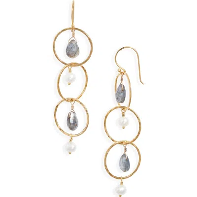 Kiara By Ki-ele Trinity Labradorite & Freshwater Pearl Drop Earrings In Gold