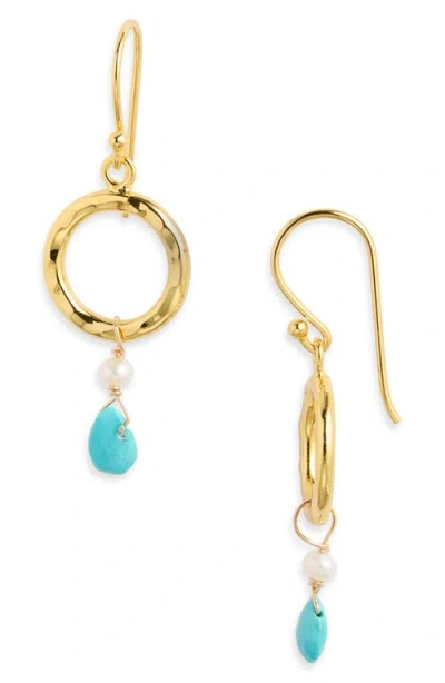 Kiara By Ki-ele Chelsea Freshwater Pearl & Turquoise Drop Earrings In Gold