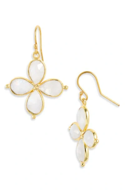 Kiara By Ki-ele Lucia Moonstone Flower Drop Earrings In Gold