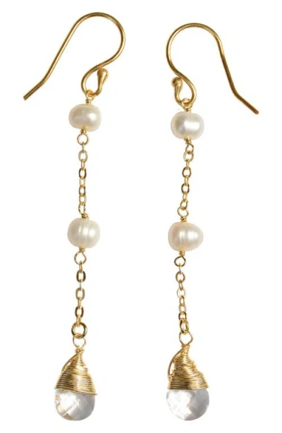 Kiara By Ki-ele Sara Crystal Quartz And Freshwater Pearl Drop Earrings In Gold