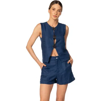 Kiby's Kibys Sacred Sun Dafne Metallic Sun Vest In Linen In Blue