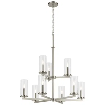 Kichler Crosby 32 1/4" Tiered 9-light Nickel Pillar Glass Chandelier