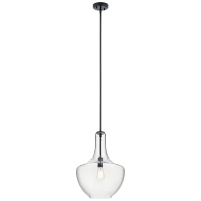 Kichler Everly 14"w Black And Clear Glass Bell Pendant Light