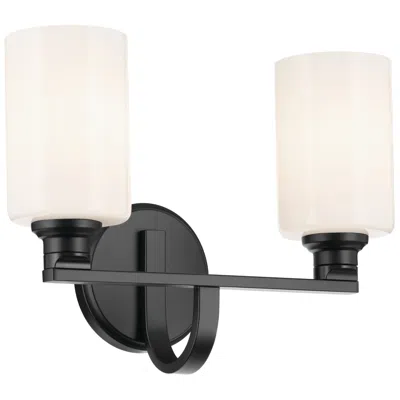 Kichler Gioe 2-light Black Vanity Light With Opal Fluted Glass Shades