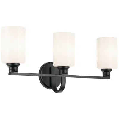 Kichler Gioe 3-light Black Vanity Light With Opal Fluted Glass Shades