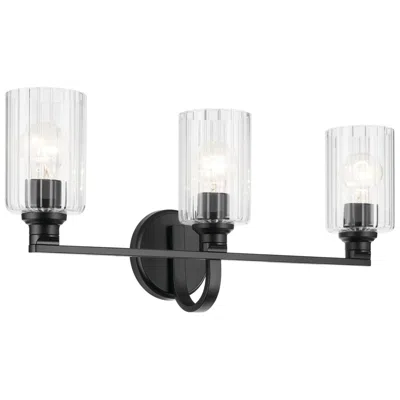 Kichler Gioe Black Bath 3lt With Clear Fluted Glass