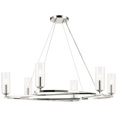 Kichler Harpin 37.75 Inch 6 Light Chandelier Clear Glass In Polished Nickel