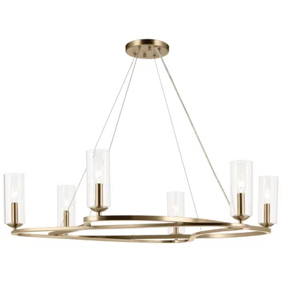 Kichler Harpin 37.75 Inch 6 Light Chandelier With Clear Glass In Champagne Bronze