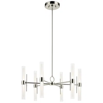 Kichler Riven 33 Inch Led 12 Light Chandelier With Clear Fluted Glass In Pn