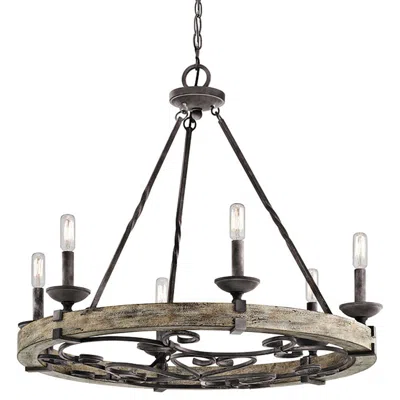 Kichler Taulbee 28 1/2" Aged Zinc 6-light Wagon Wheel Chandelier