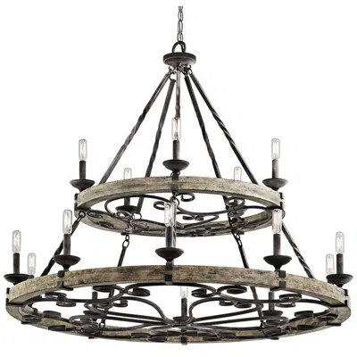 Kichler Taulbee 44" Wide 15-light Aged Zinc Gray Wood Ring Chandelier