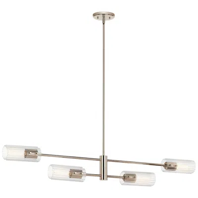 Kichler Velestino Polished Nickel Linear Clear Fluted Linear Chandelier 4lt