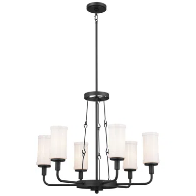 Kichler Vetivene 39 Inch 6 Light Chandelier With Opal Glass In Textured Black