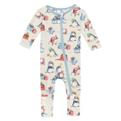 Kickee Kids' Baby's Convertible Coverall In Natural Silly Penguins In Multi