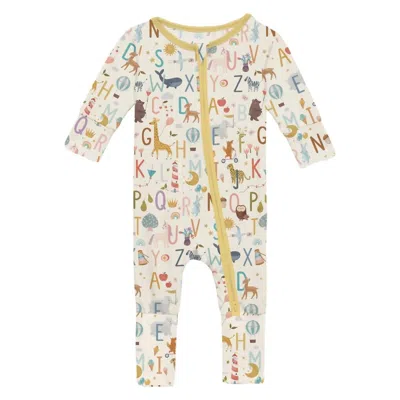 Kickee Kids' Baby's Convertible Sleeper With 2-way Zipper In Animal Alphabet In Multi