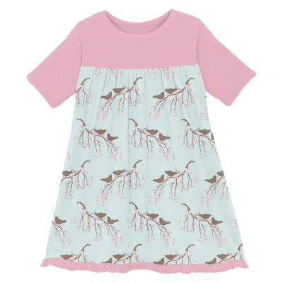 Kickee Kids' Baby Girl's Classic Short Sleeve Swing Dress Fresh In Air Bird Branch In Pink