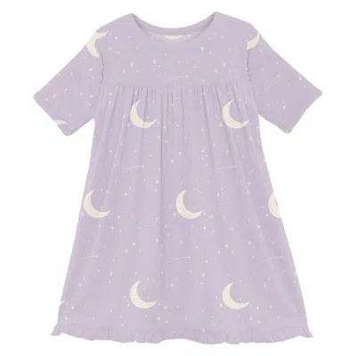 Kickee Kids' Baby Girl's Classic Short Sleeve Swing Dress In Thistle Starry Sky & Moon In Purple