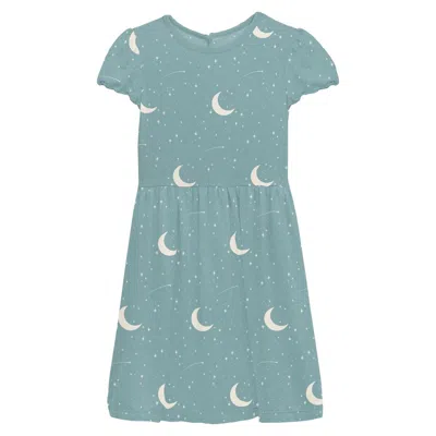Kickee Kids' Baby Girl's Flutter Sleeve Twirl Dress In Jade Starry Sky & Moon In Blue