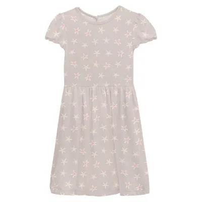Kickee Kids' Baby Girl's Flutter Sleeve Twirl Dress In Latte Starfish In Gray