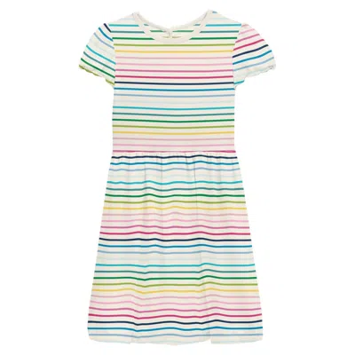 Kickee Kids' Baby Girl's Flutter Sleeve Twirl Dress In Pockets In Happy Stripe In Multi