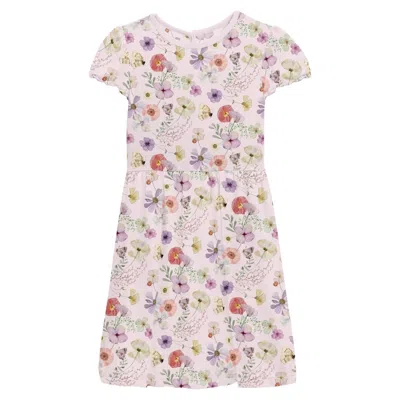 Kickee Kids' Baby Girl's Flutter Sleeve Twirl Dress In Shrinking Violet Pressed Flowers In Yellow