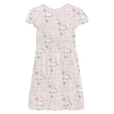 Kickee Kids' Baby Girl's Flutter Sleeve Twirl Dress In Shrinking Violet Sleeping Unicorns In Pink